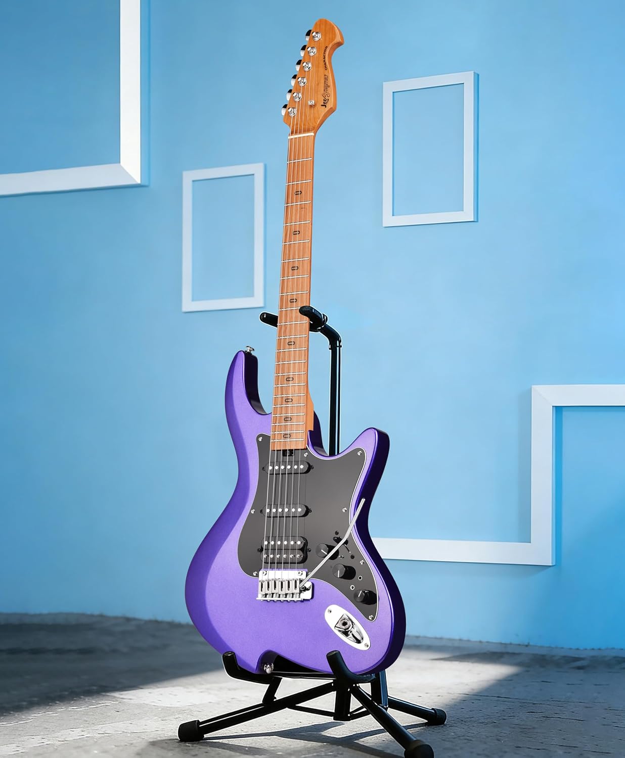 Leo Jaymz Character Series Electric Guitar with Roasted Maple Neck, SSH Active Pickups, Built-in Multi-Effects & Vintage Tremolo (Purple)