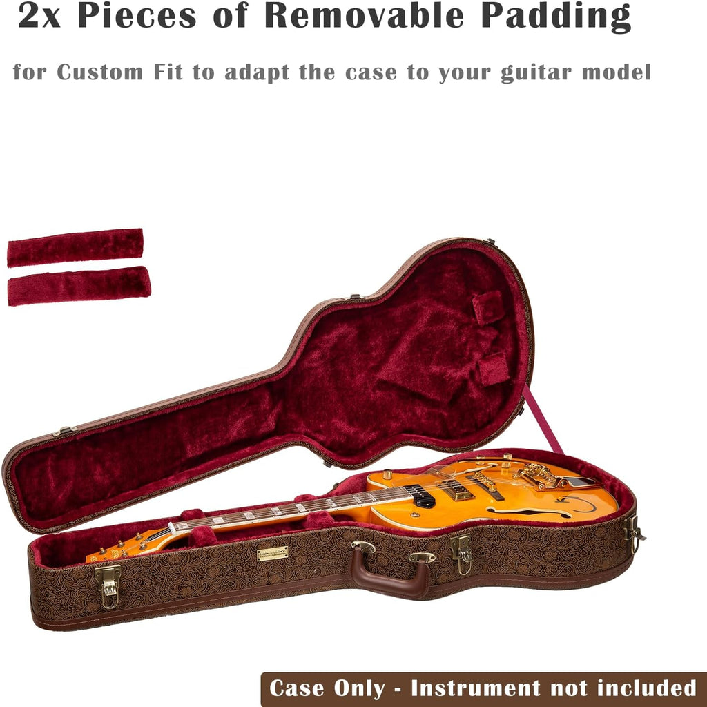 Crossrock Guitar Case for 16' Archtop/Hollow Body/Jazz Electric Guitars - Fits Gretsch Electromatic, Ibanez, Epiphone, Gibson ES Series -Blossom Brown (CRW530JA16BQ)