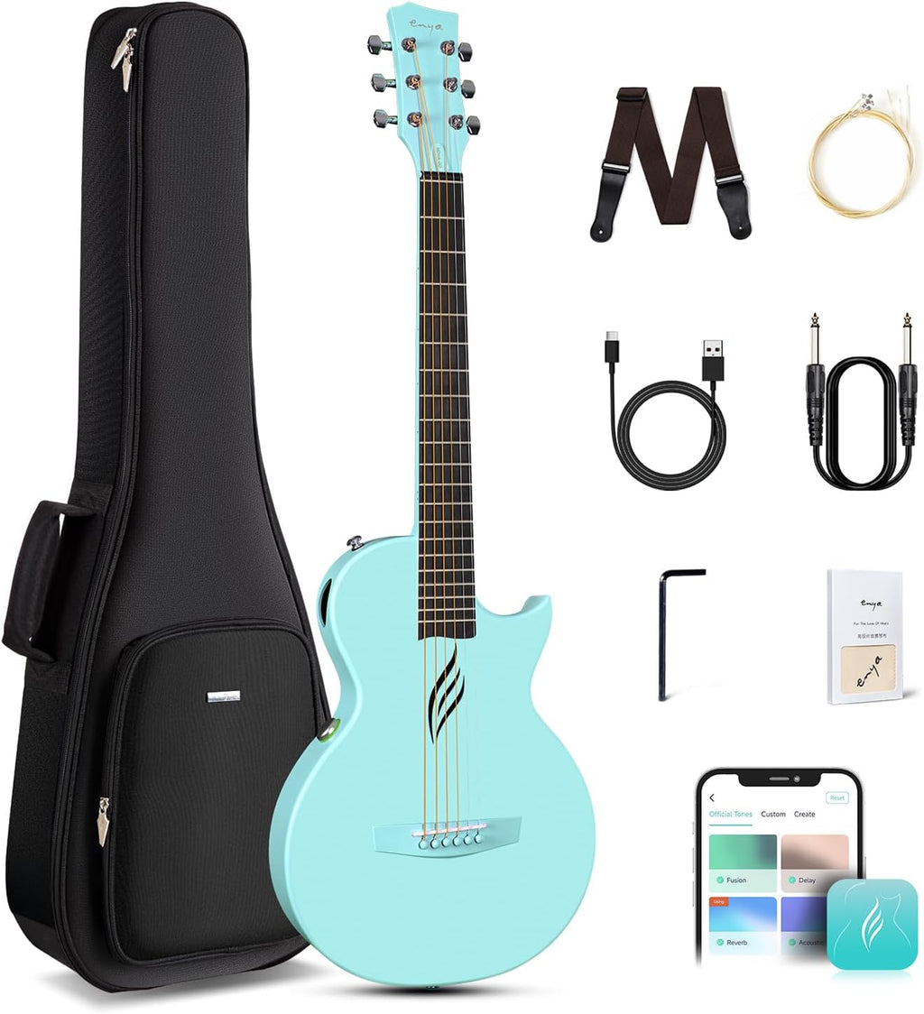 Enya NOVA GO SP1 Carbon Fiber Travel Guitar - 35' Acoustic Electric with Smart AcousticPlus Technology, Built-in Effects, USB Recording, Bluetooth Speaker, Beginner Bundle with Gig Bag & Accessories