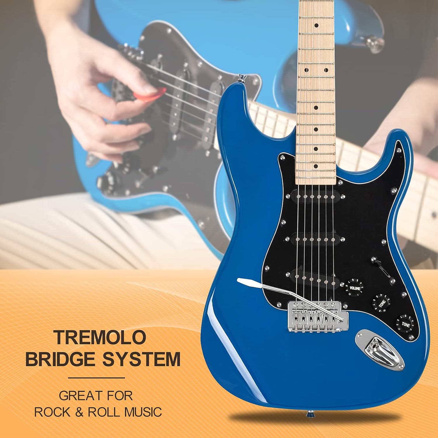 GLARRY Full Size Electric Guitar for Music Lover Beginner with 20W Amp and Accessories Pack Guitar Bag (BLUE, 39' Right Handed)