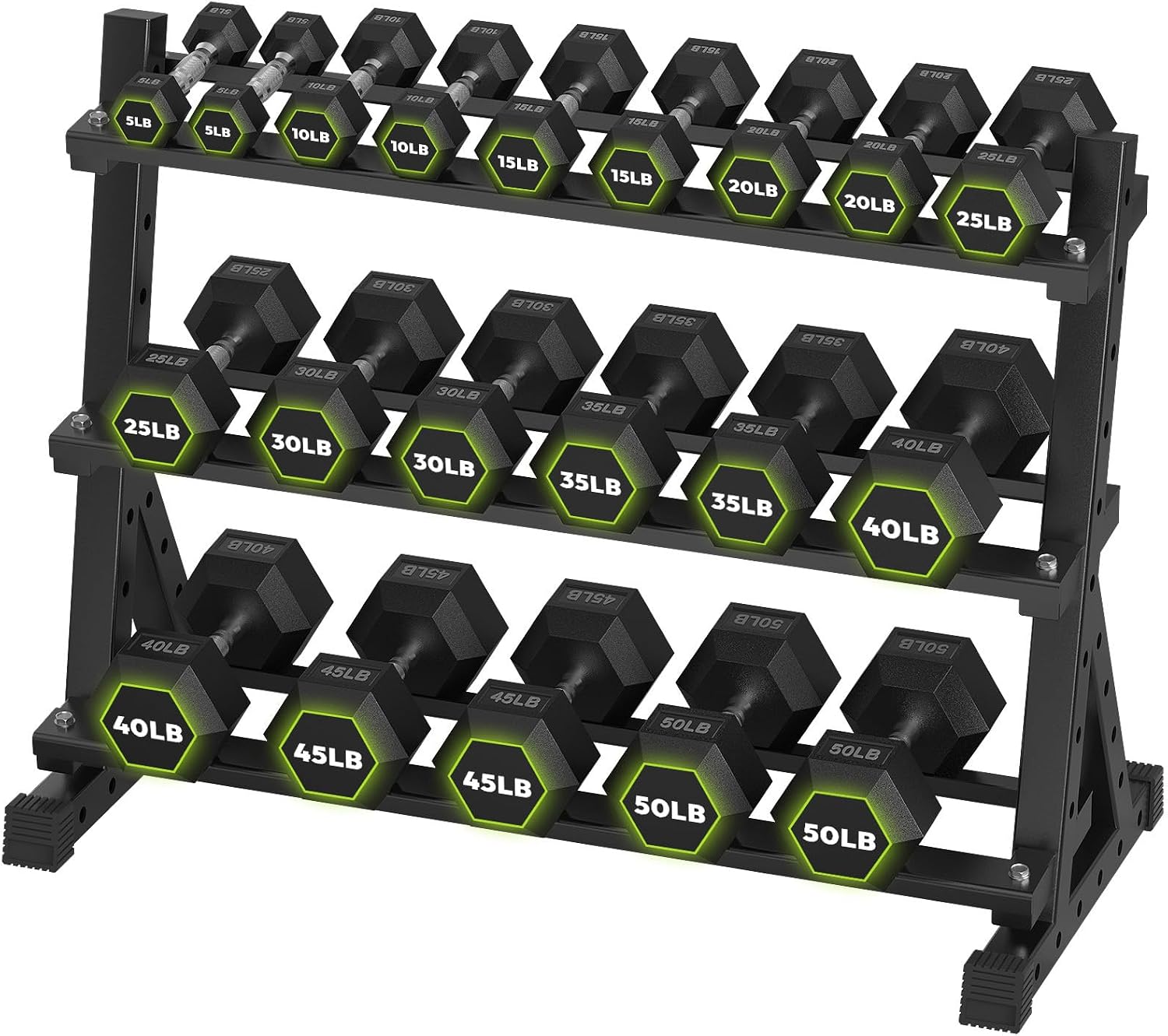 HANDBODE Hex Dumbbell Set with Rack, 300-840 lb Rubber Coated Fixed Weights Sets with Heavy Duty Storage Stand, Hexagon Shape, Multiple Weight Options Home Gym Equipment for Strength Training