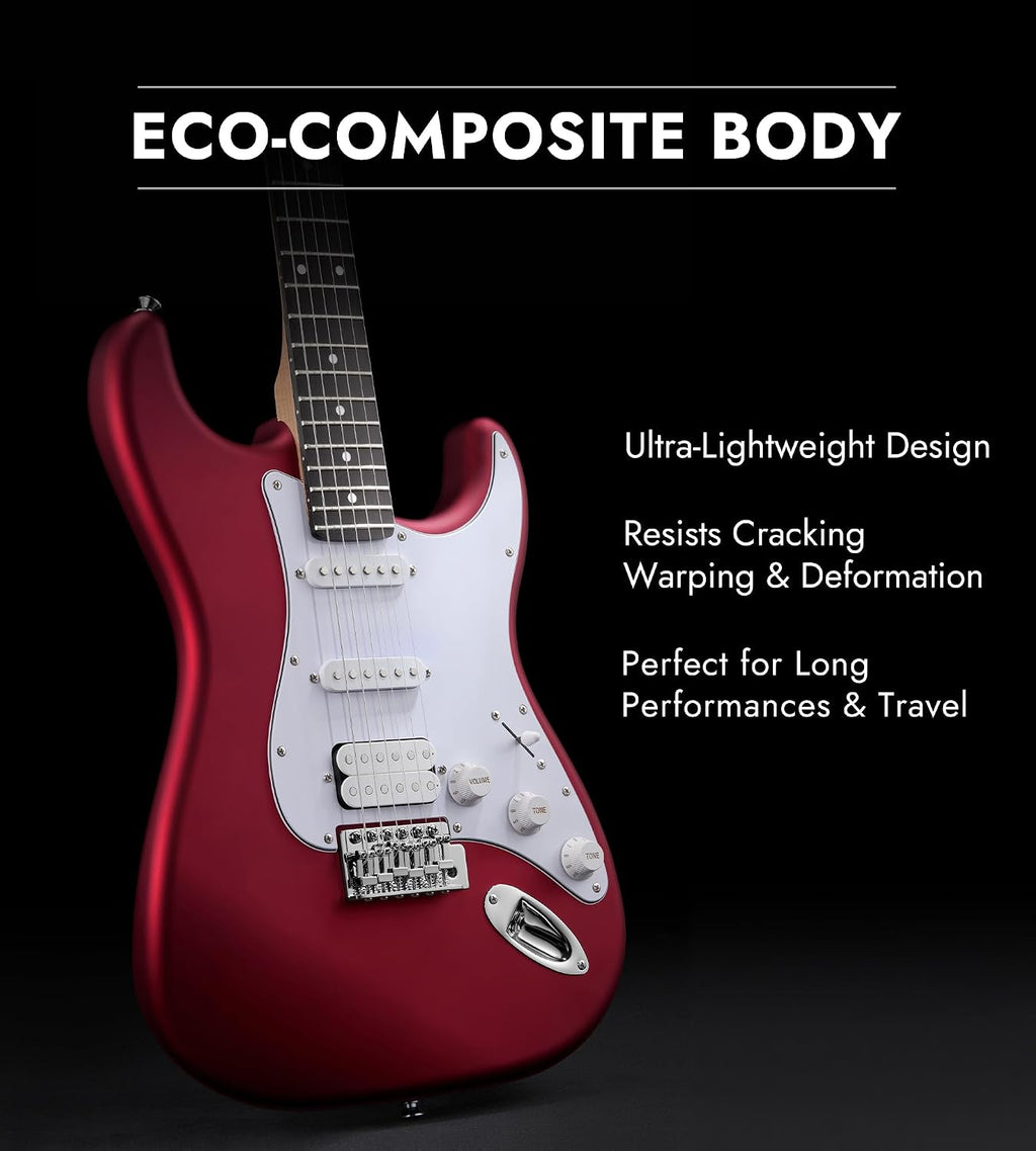 Tostar Beginner Electric Guitar, Solid Body, 39' Full Size Strat Style with HSS Pickups, 5-Way Switch, Tremolo Bridge, Maple Neck & Tectona Fretboard, Ideal for Beginners and Gifting, Red
