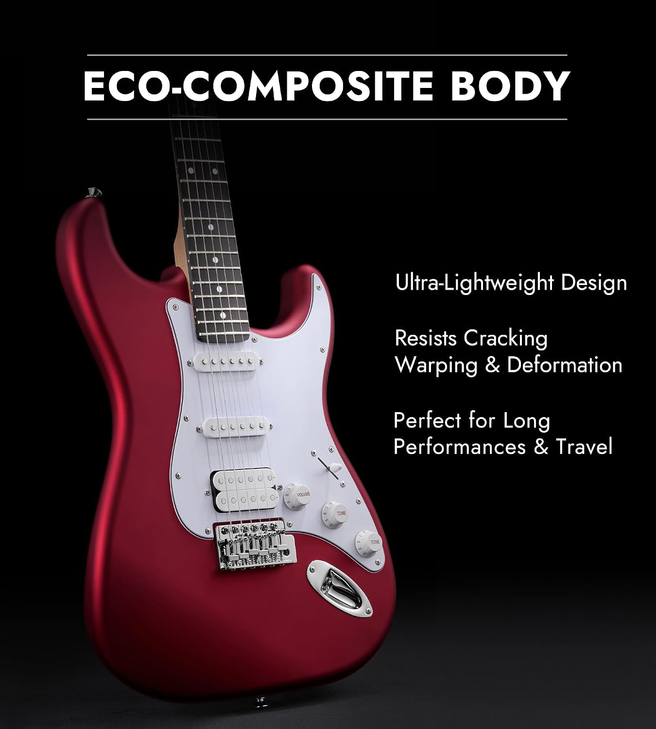 Tostar Beginner Electric Guitar, Solid Body, 39' Full Size Strat Style with HSS Pickups, 5-Way Switch, Tremolo Bridge, Maple Neck & Tectona Fretboard, Ideal for Beginners and Gifting, Red