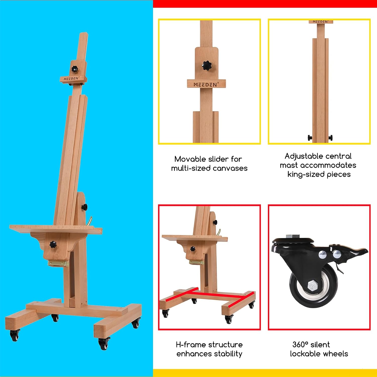 MEEDEN Large Art Easel for Painting: Solid Beech Wood Heavy Duty Artist Easel for Adults Beginner Painters - Professional Painting Easel with Tilts Flat can Holds Canvas Art Up to 71' for Art Studio
