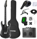 AODSK Electric Guitar,39'' Beginner Electric Guitar Kit,Full Size Electric Guitar Starter Kit with Amp, Case and Accessories Pack Beginner Starter Package-Black, AX70A-BK