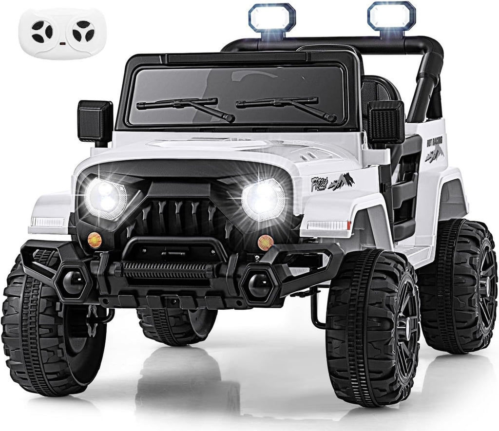OLAKIDS Ride on Truck, 12V Battery Powered Electric Vehicle for Kids with Remote Control, Bluetooth, Power Display, LED Lights, Music Player, Ride on Toy for 3+ Boys Girls (White)