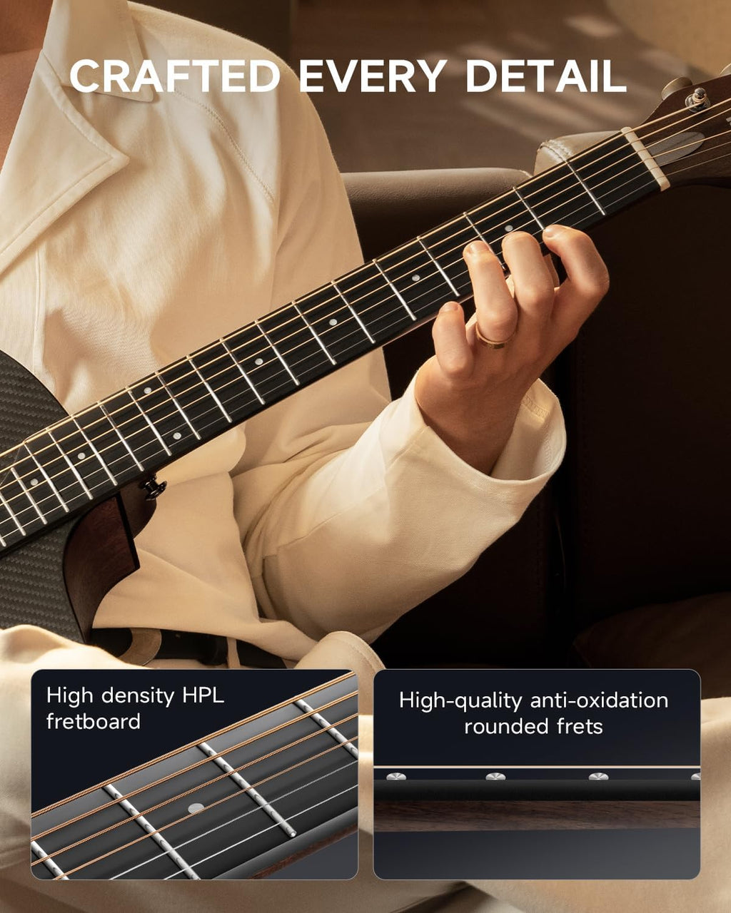 Donner Acoustic Guitar Kits for Beginners, Intermediate Learners & Adults - 38' Steel-String Guitars with Carbon Fiber Top, Wooden Bowl, Includes Free Lessons, Case, Strap (Satin, Black)