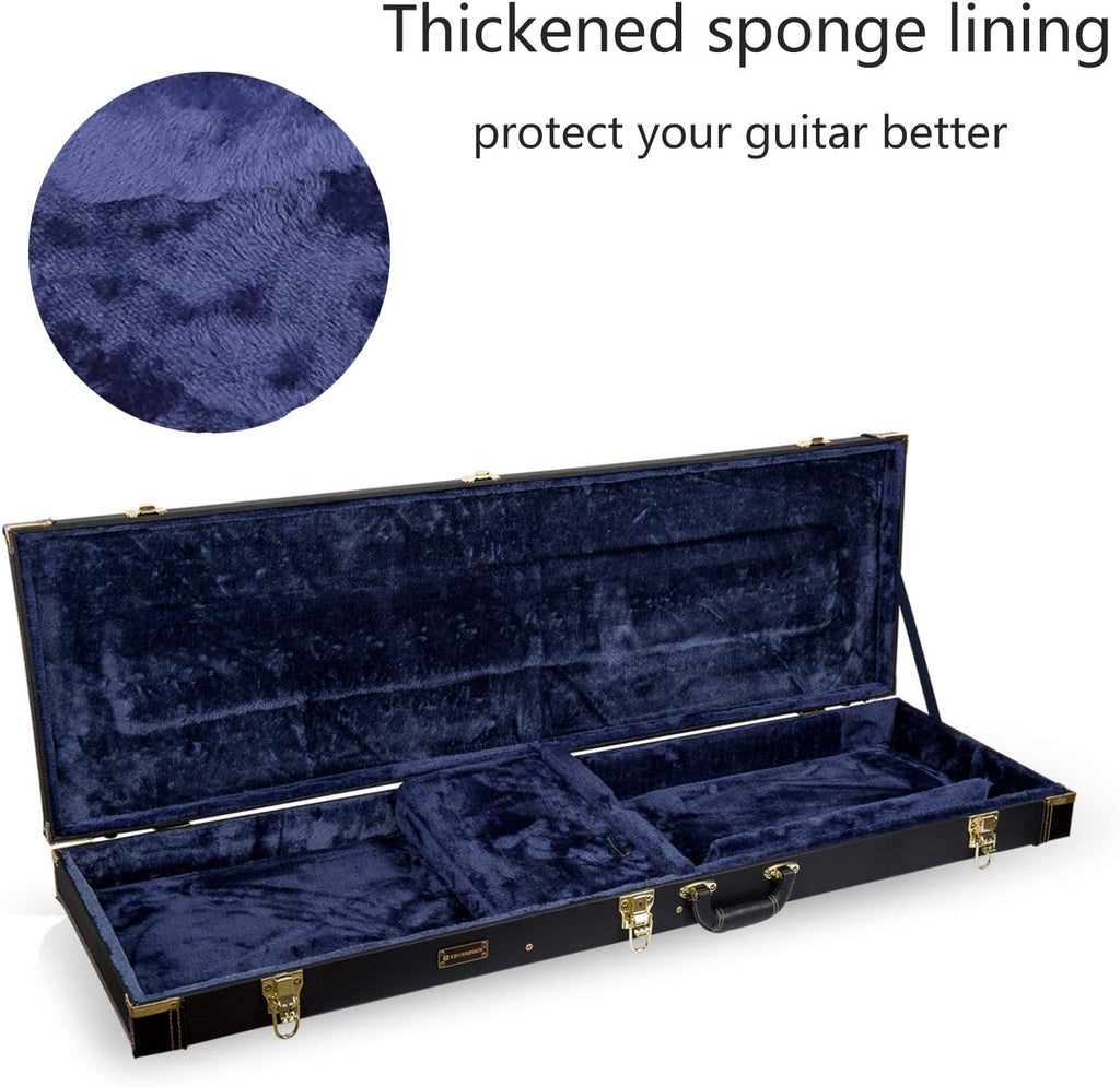 Crossrock Electric Guitar Wood Case Fits Fender Telecaster and Stratocaster-Black (CRW620EBK)