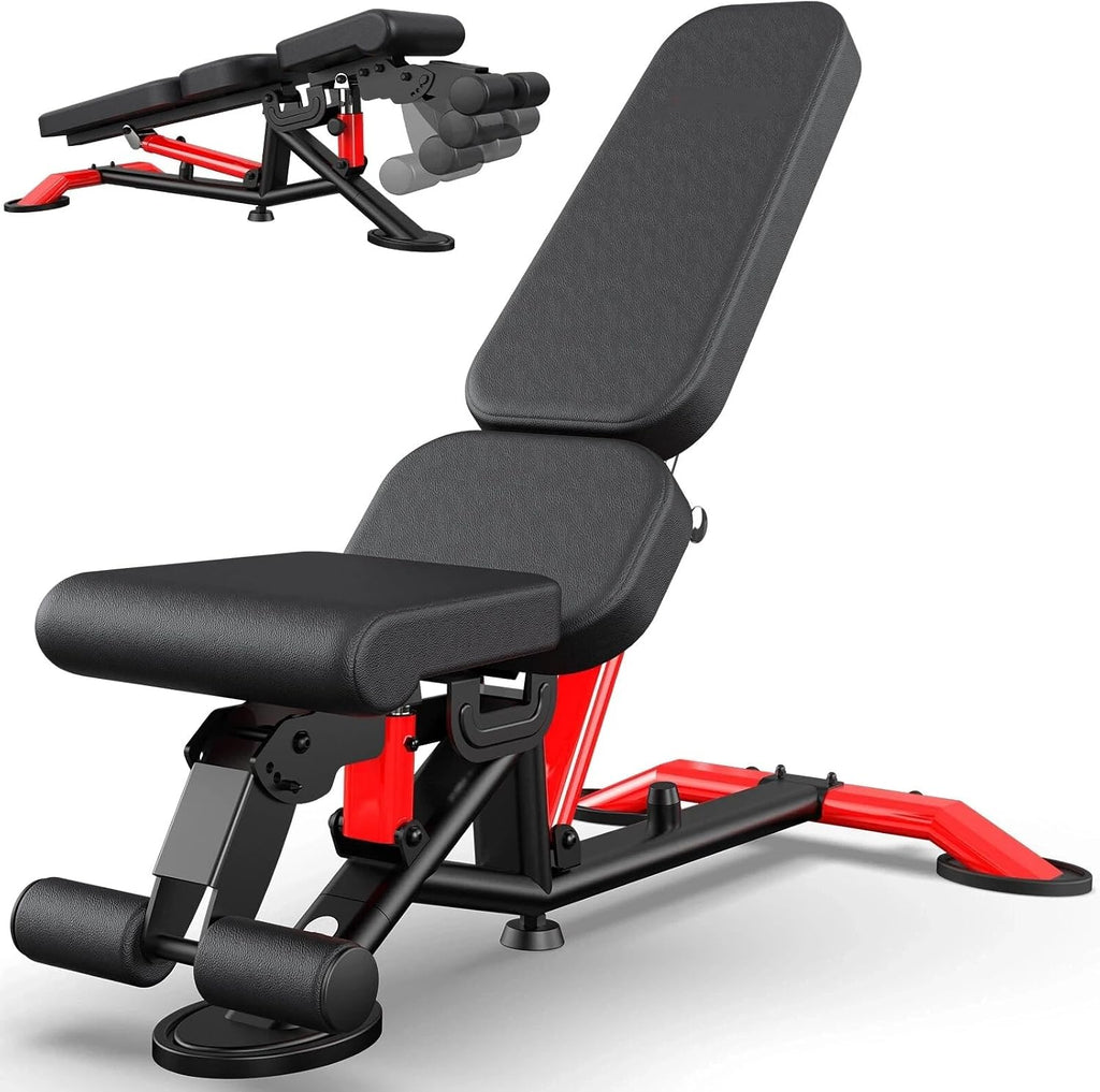Commercial Adjustable Weight Bench, 1800LBS Heavy Duty Workout Bench for Home Gym Strength Training, Removable Leg Holder for Flat/Incline/Decline Sit Up & Full Body Workout