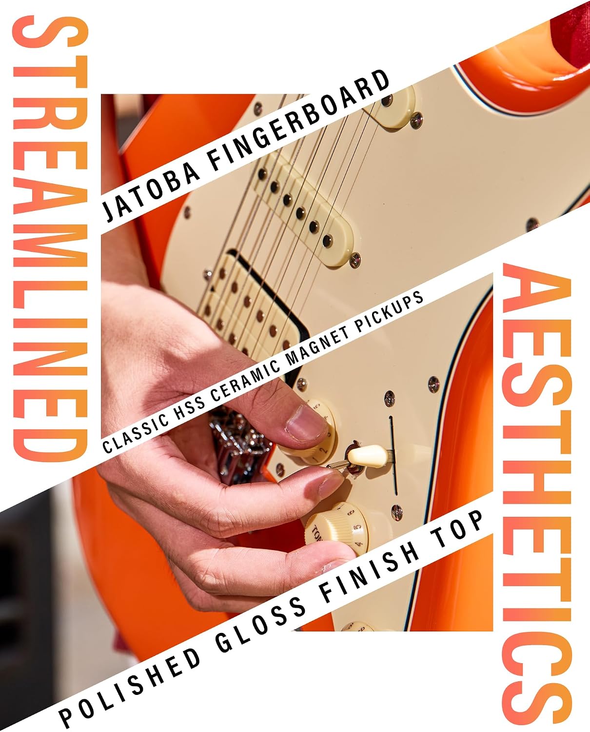 AKLOT Beginner Electric Guitar Kit: 10W Amp, Coil-Split HSS Pickups, Lesson Book, Roasted Maple Neck, Gig Bag, Tuner, Strap, Picks, Stryde Blaze Orange