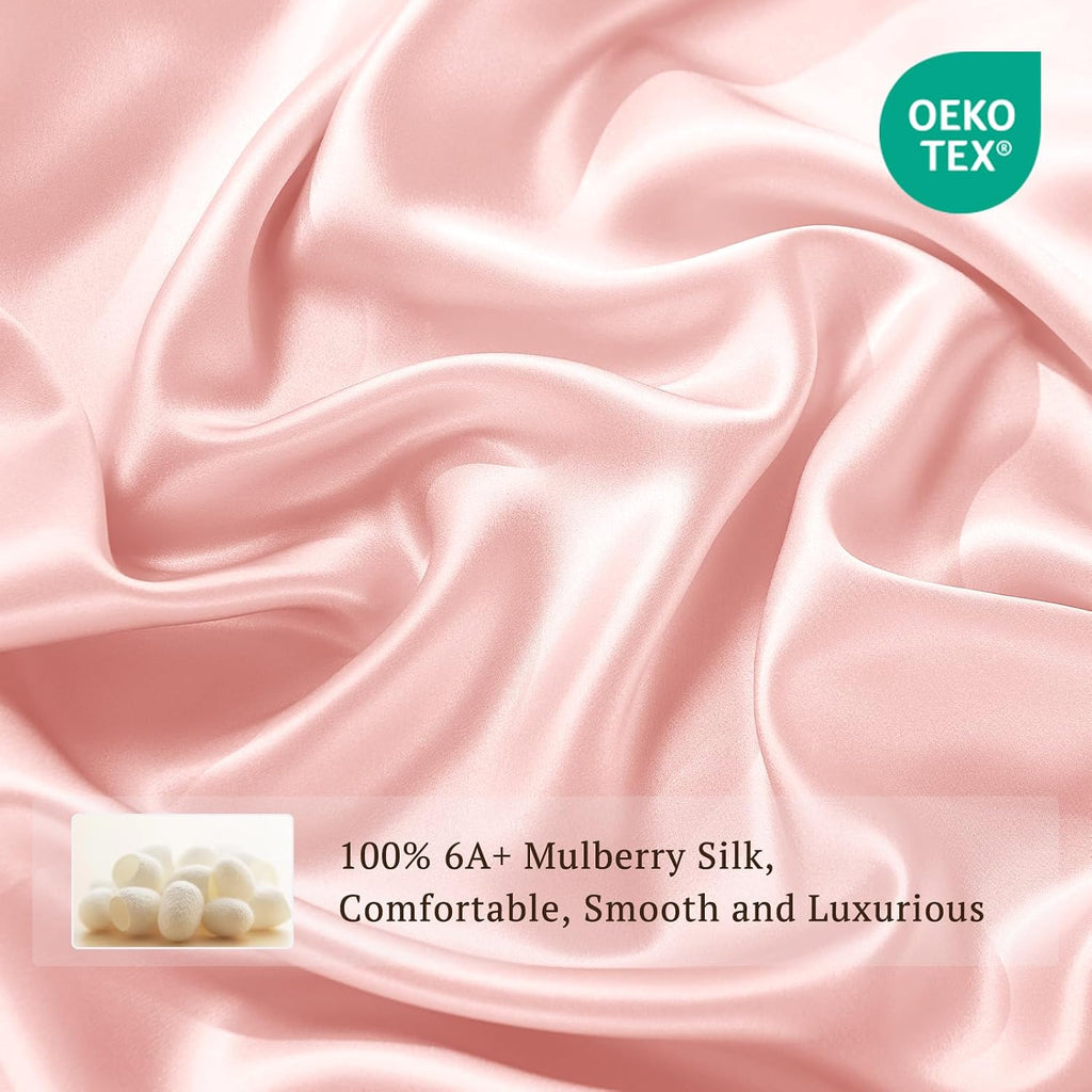 THXSILK 100% Pure Mulberry Silk Duvet Cover Set 3 Piece, 6A+ Grade Luxury Soft Bedding Silk Sheets for Hair and Skin, 1 Pcs Quilt/Comforter Cover with 2 Zippered Pillowcases (Charming Pink, Twin)