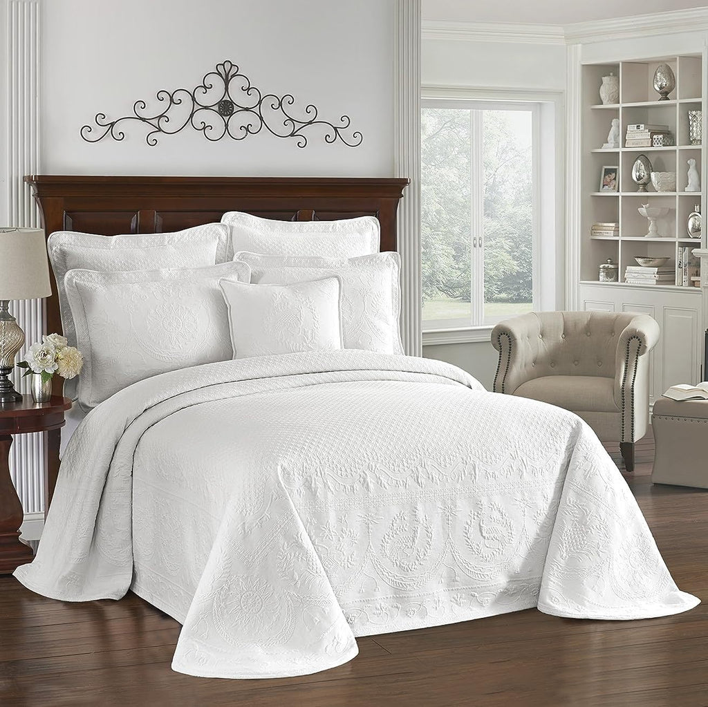 Bedspreads Coverlet - King Charles Collection 120' x 114' Size 100% Cotton Oversized Matelasse Bed Spread, King/Cal King, White