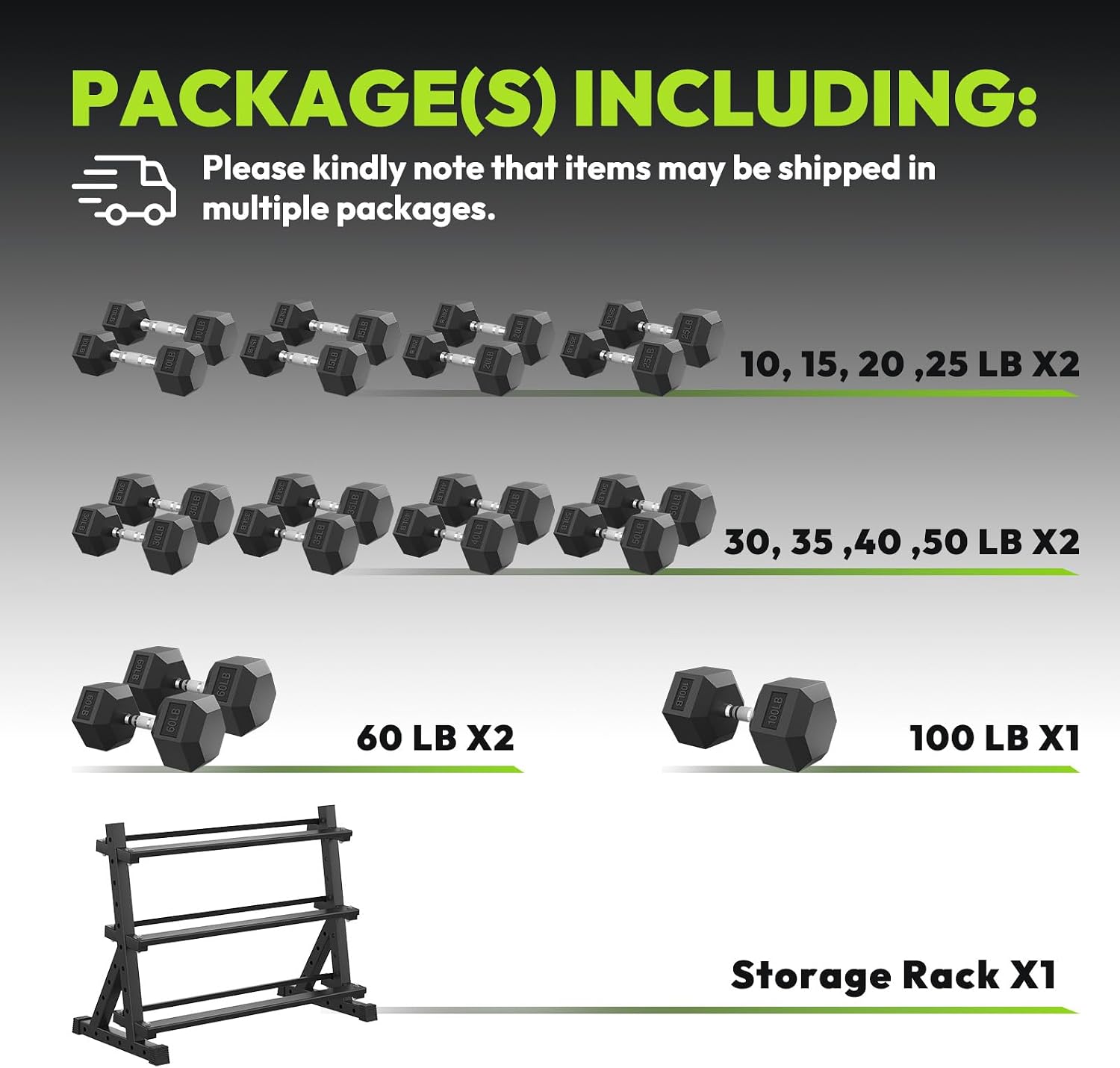 HANDBODE Hex Dumbbell Set with Rack, 300-840 lb Rubber Coated Fixed Weights Sets with Heavy Duty Storage Stand, Hexagon Shape, Multiple Weight Options Home Gym Equipment for Strength Training