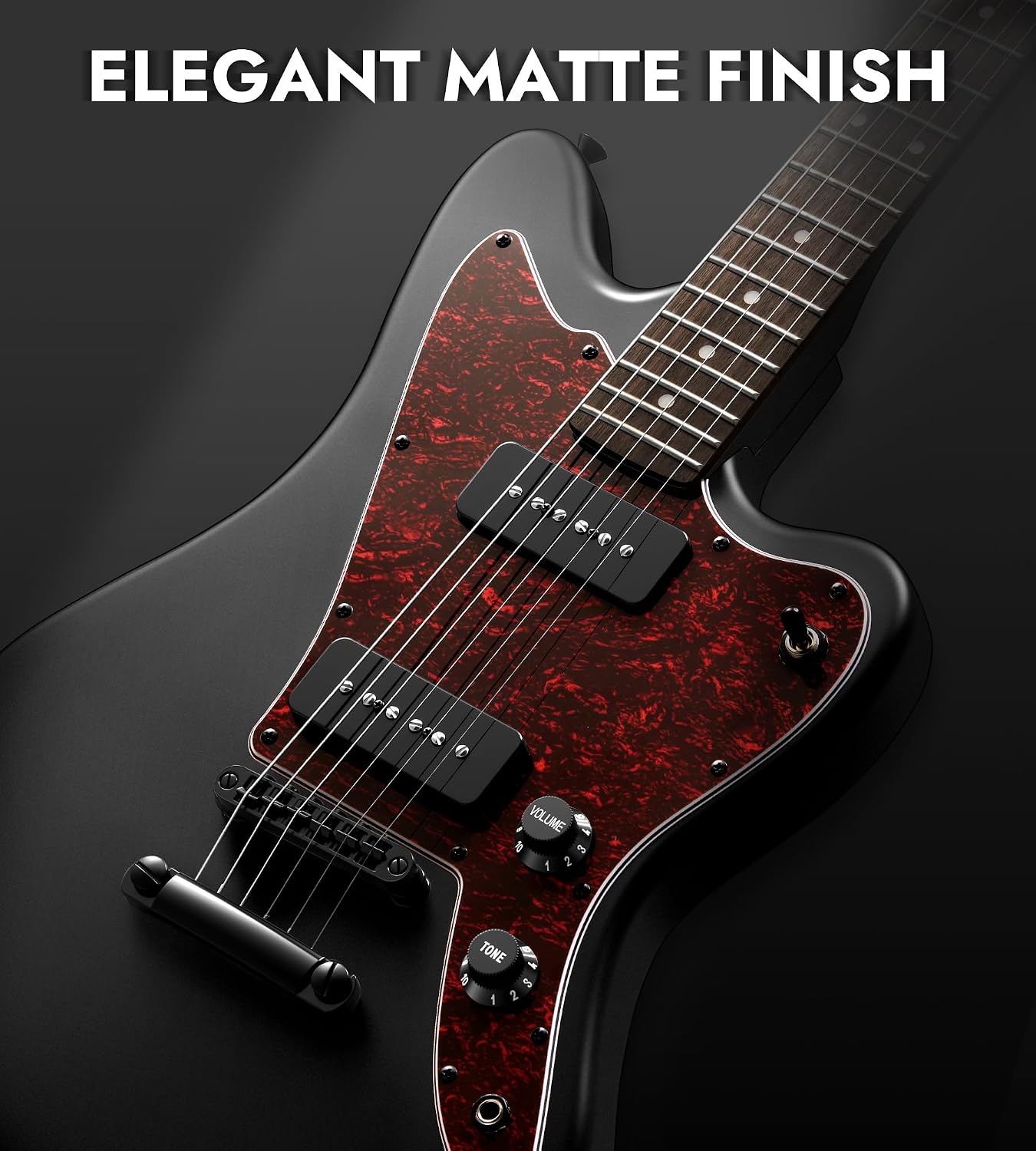 Tostar Electric Guitar: P90 Pickups, TOM Bridge & Smoked Matte Finish, 3-Way Switch, 39' Solid Body Electric Guitar for Intermediate Players, Guitarra Eléctrica Kit, Musical Birthday Gifts, Black