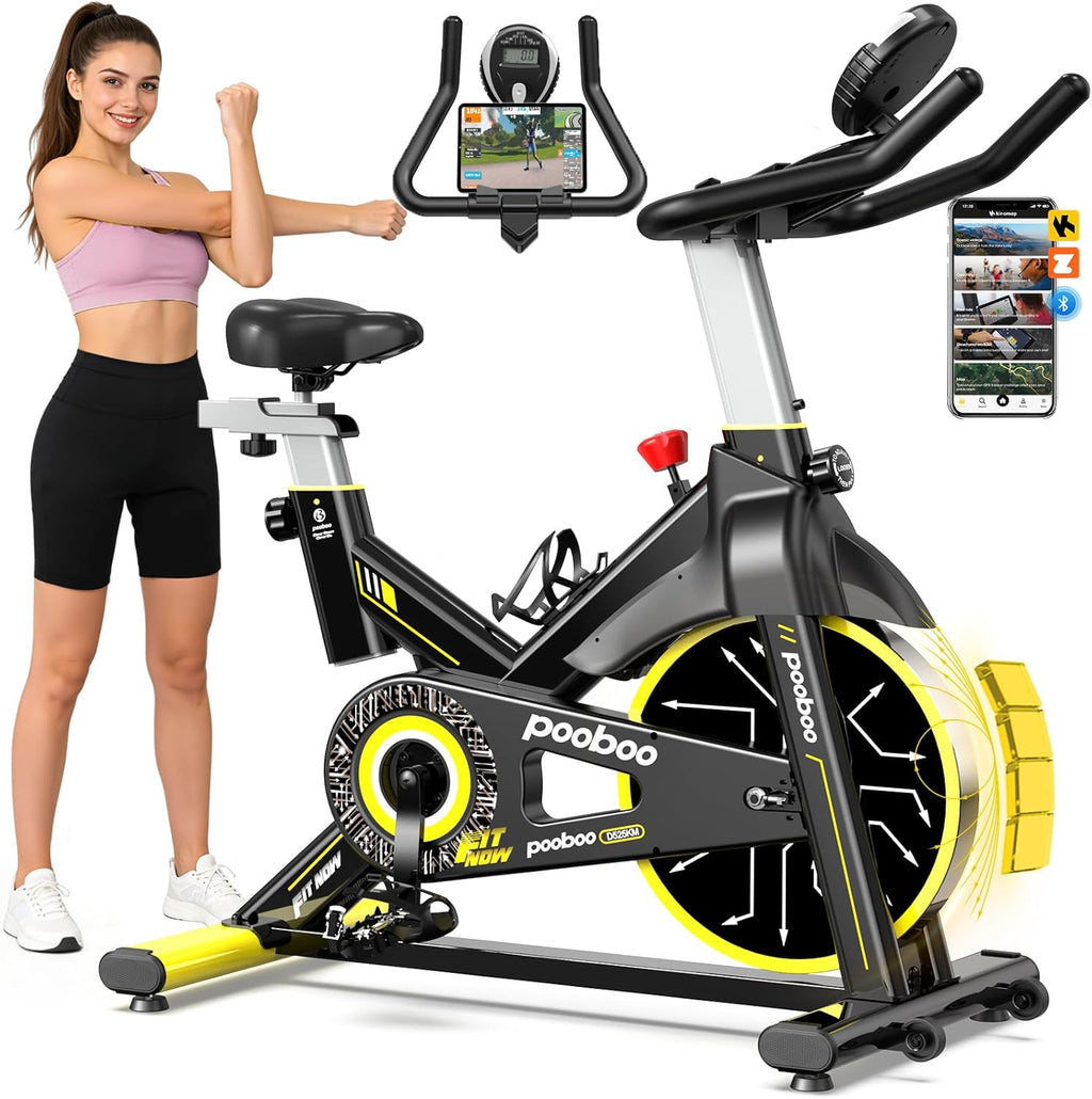 pooboo Exercise Bike,Stationary Bike with Exclusive App for Home,Magnetic Low Noise Indoor Cycling Bike with 350lbs Weight Capacity,Adjustable Seat,Tablet Mount and LCD Display for Weight Loss