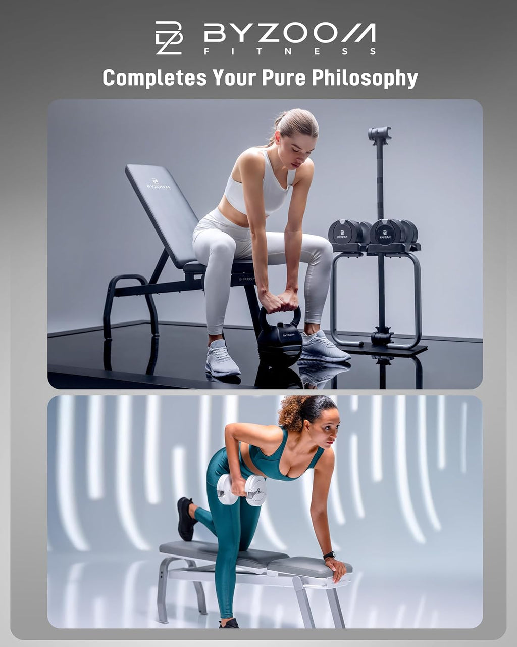 BYZOOM FITNESS Pure Series Adjustable Dumbbell 25LB Set of 2 + Adjustabel Bench Bundle Set for Home Gym