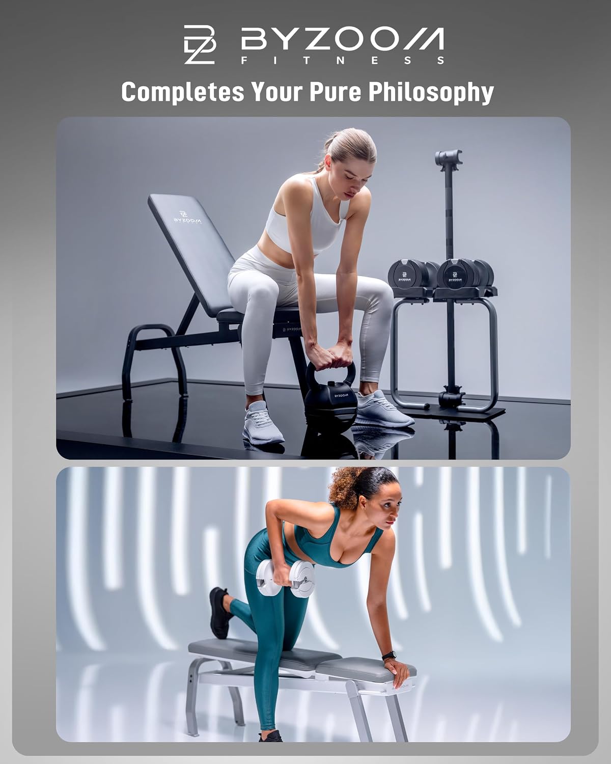 BYZOOM FITNESS Pure Series Adjustable Dumbbell 25LB Set of 2 + Adjustabel Bench Bundle Set for Home Gym