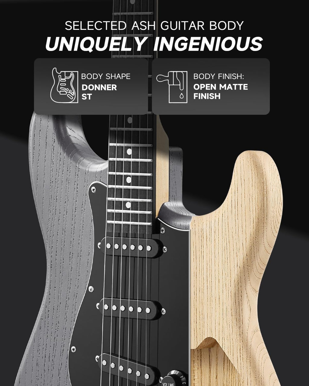DONNER DST-80 Electric Guitar 39' Beginner Electric Guitar Kit with Amp, Classic SSS Pickup Complete with Gig Bag, Tuner, Capo, Strap, Picks, and Free Online Lessons