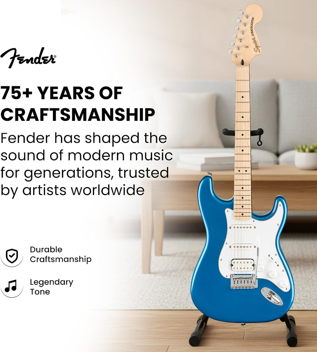 Fender Squier Affinity Stratocaster HSS - Lake Placid Blue Bundle with Frontman 15G Amplifier, Instrument Cable, Gig Bag, Tuner, Strap, Picks, and Austin Bazaar Instructional DVD