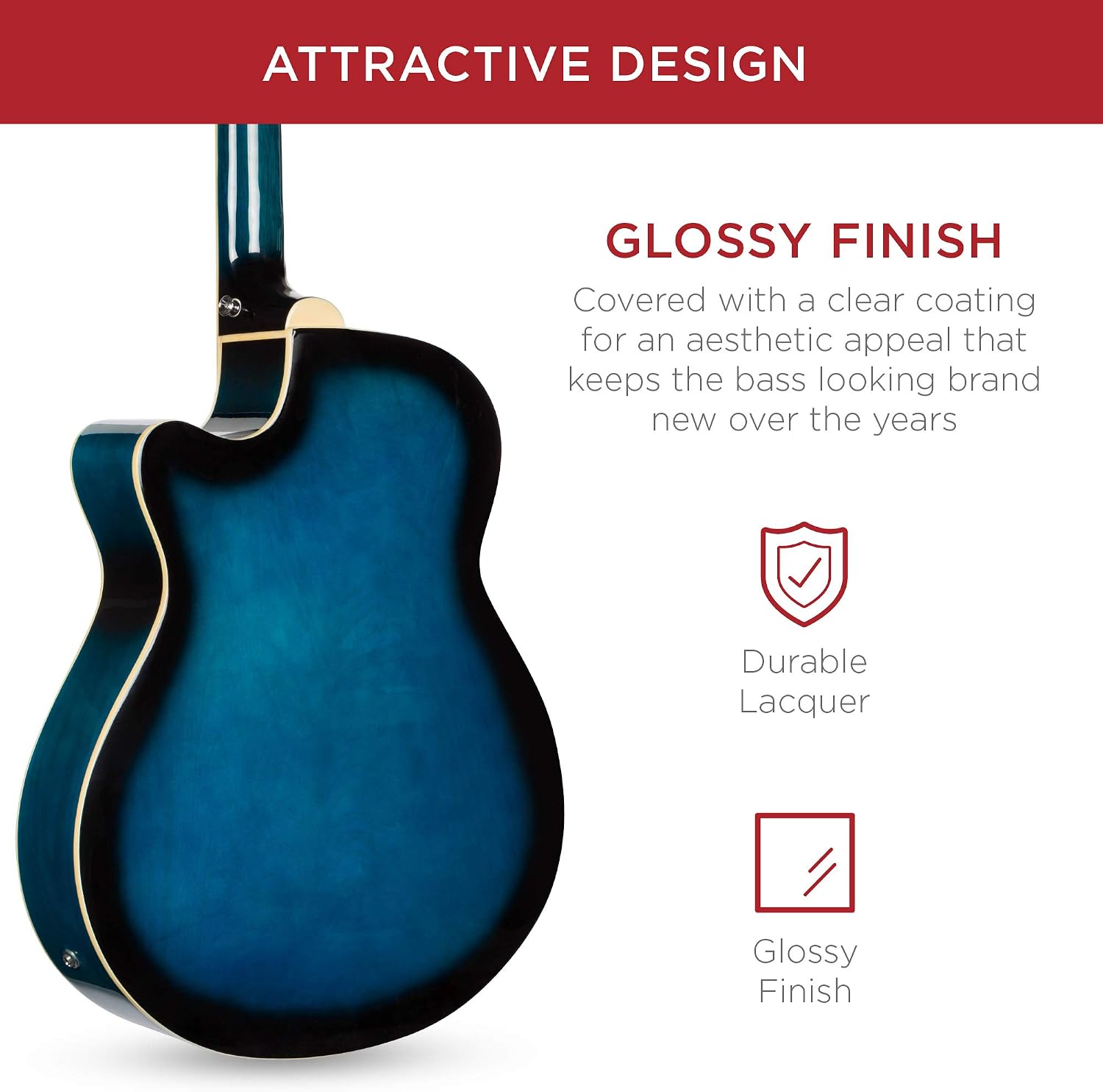 Best Choice Products Acoustic Electric Bass Guitar, Full Size 4 String, Fretted Bass Guitar w/Padded Gig Bag - Blue