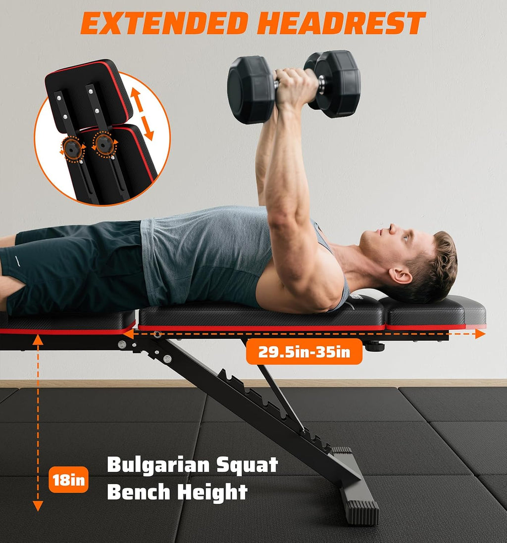 Adjustable Weight Bench & Workout Bench & Leg Extension for Home Gym, Foldable Bench Press for Full Body Workout with Leg Developer & Preacher Pad, 900Lbs Capacity & Space-Saving Design