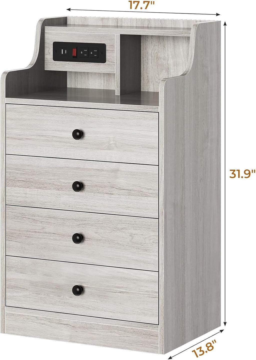 ADORNEVE Night Stand Set 2,Grey Nightstand with Charging Station & Hutch,Night Stands for Bedrooms Set of 2,Bedside Table with 4 Drawers