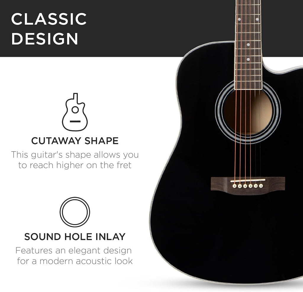 Best Choice Products 41in Beginner Acoustic Guitar Full Size All Wood Cutaway Guitar Starter Set w/Case, Strap, Capo, Strings, Picks - Black