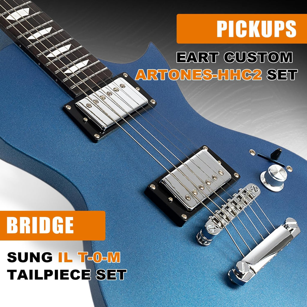 EART EGLP-610 Electric Guitar 24.75' Scale, Roasted Mahogany Body & Neck, Eart Artones-HHC2 Pickups, Stainless Steel Frets