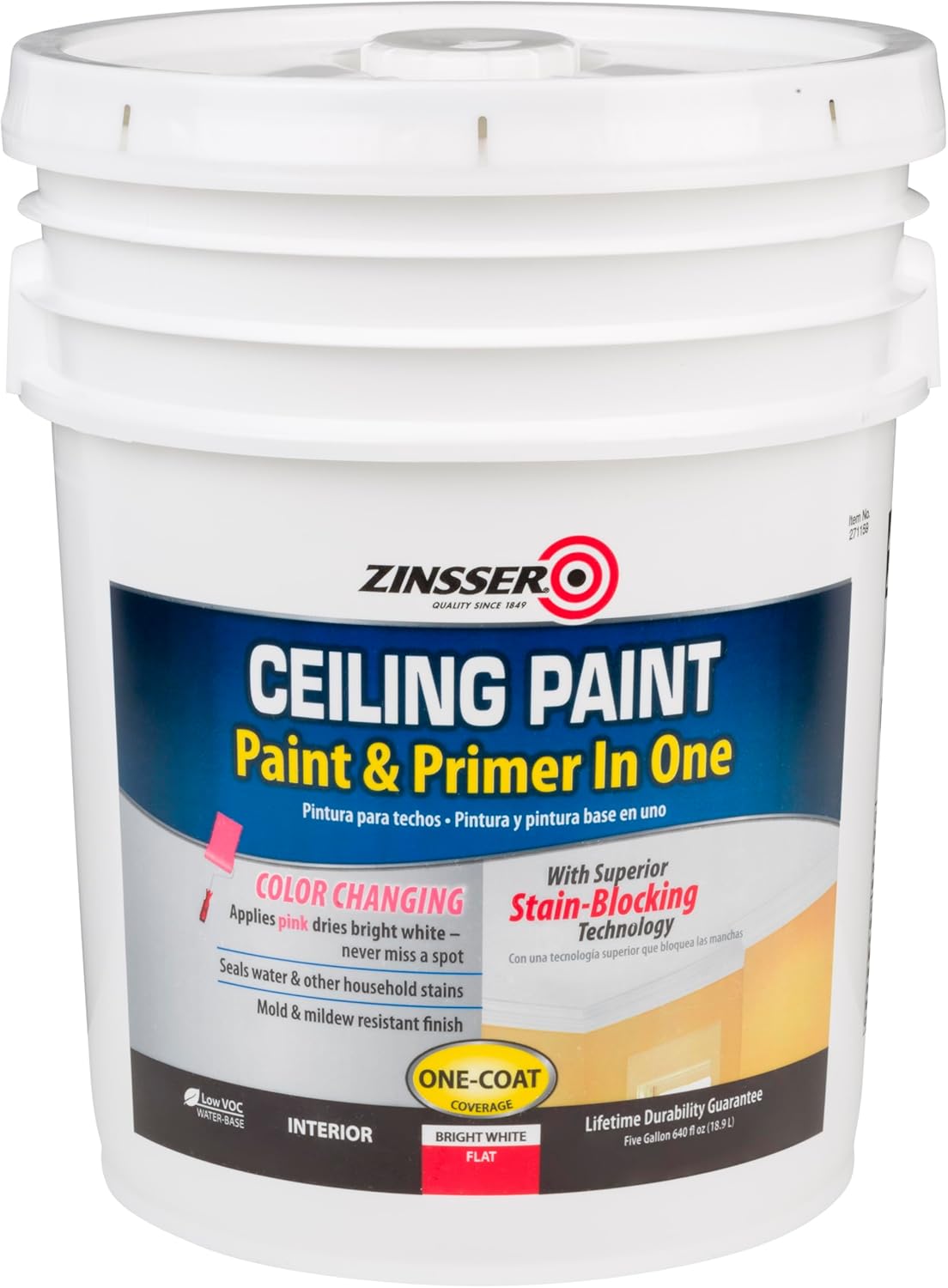 Zinsser 271159 Ceiling Paint & Primer in One, 5 Gallon, Flat Bright White