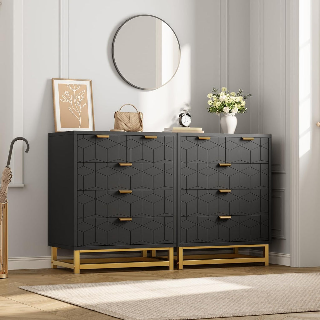 IDEALHOUSE Black Dresser for Bedroom, 5 Drawer Dresser with Metal Legs, Modern Chest Organizer with Wide Storage, Chest of Drawers for Bedroom, Living Room, Entryway