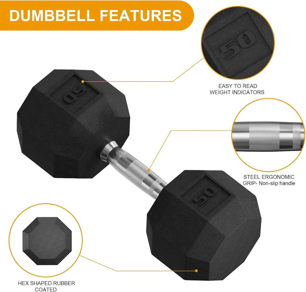 Hex Dumbbell Sets with Rack, 350LB (25-45Lb, 5 Pairs) Rubber Coated Dumbbell Weight Set and Storage Rack,Multiple Sizes Exercise & Fitness Dumbbells for Muscle Toning, Strength Building & Full Body Workout