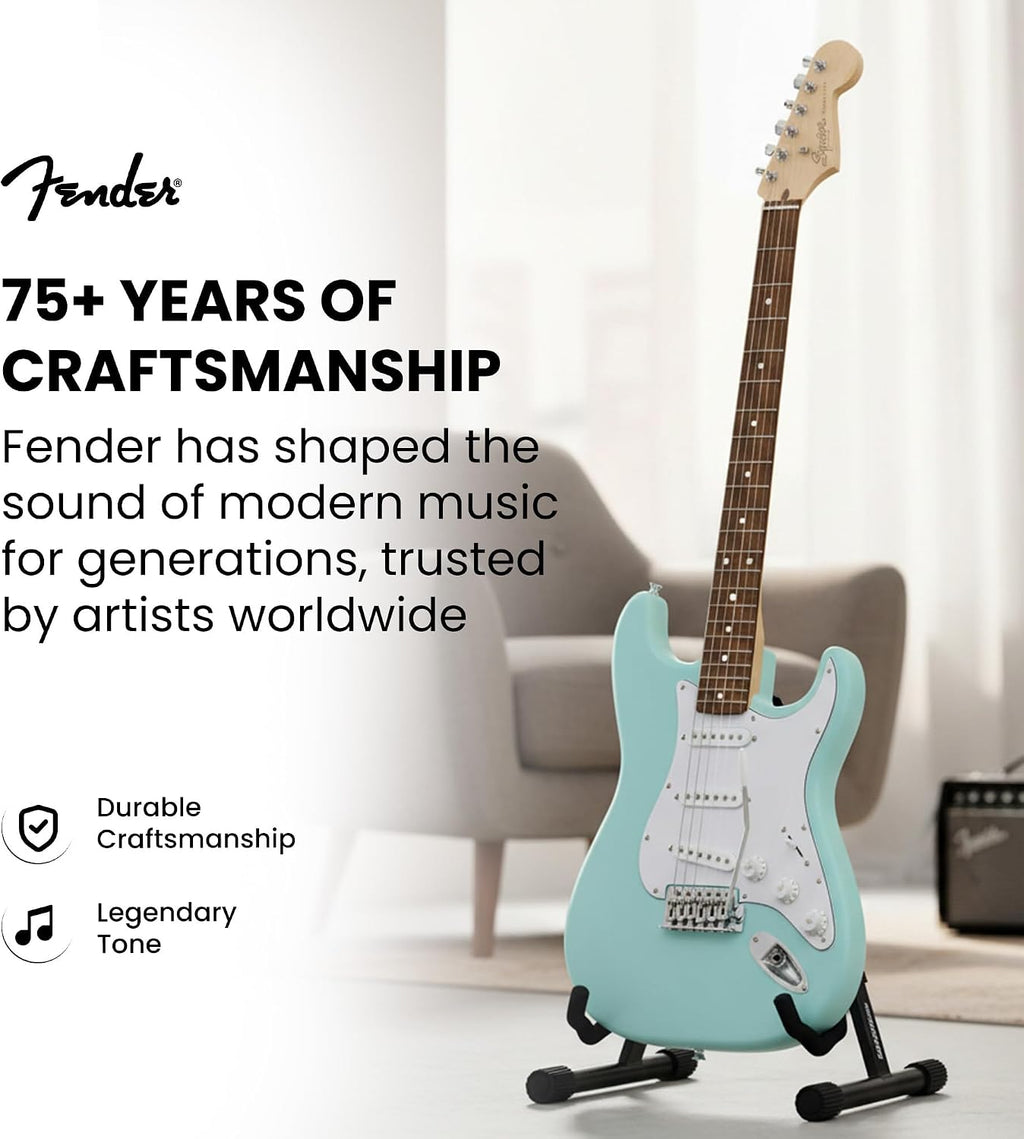 Fender Squier Stratocaster Electric Guitar - Daphne Blue Bundle with Amplifier, Gig Bag, Cable, Strap, Picks, and Austin Bazaar Instructional Video