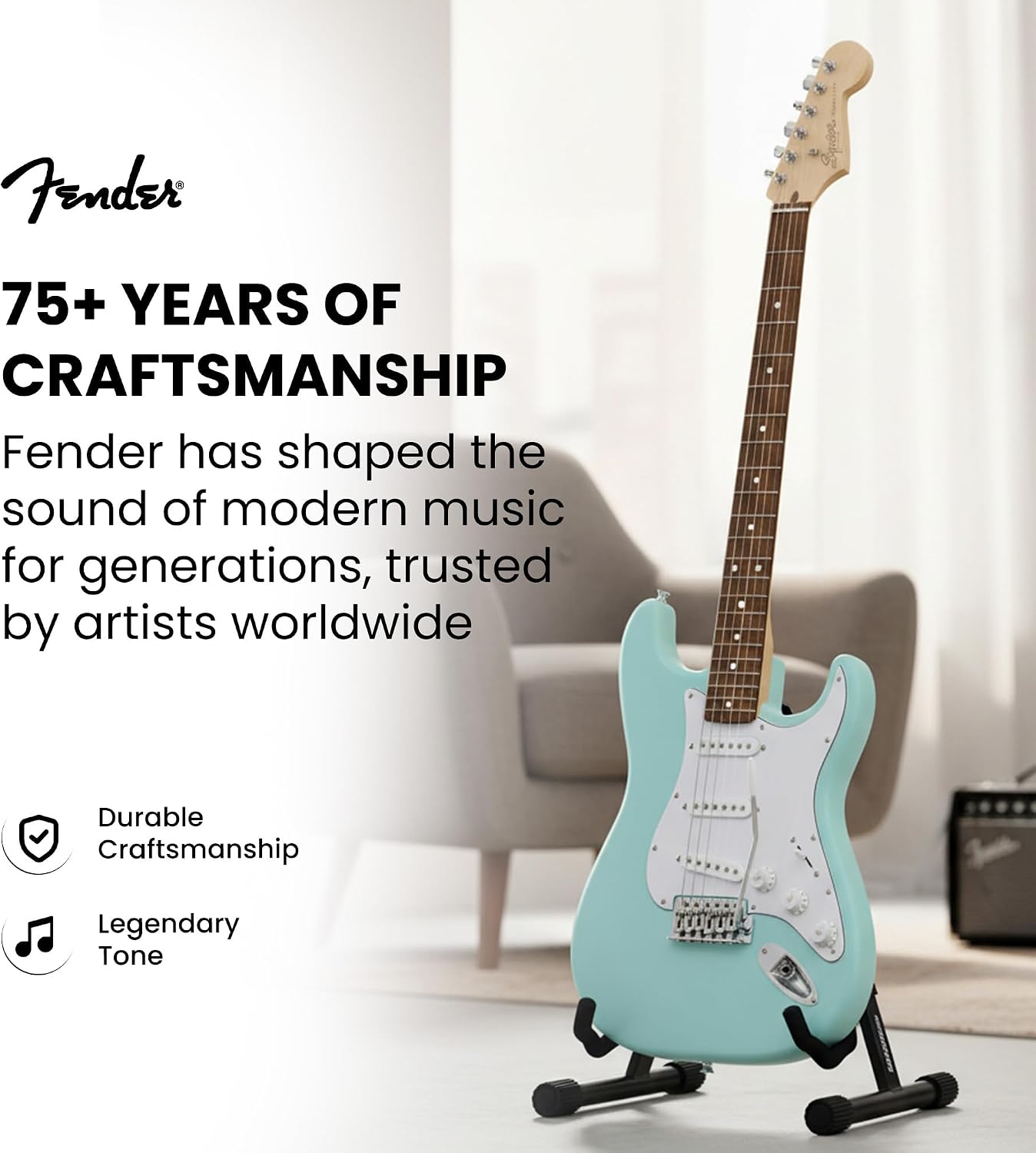 Fender Squier Stratocaster Electric Guitar - Daphne Blue Bundle with Amplifier, Gig Bag, Cable, Strap, Picks, and Austin Bazaar Instructional Video