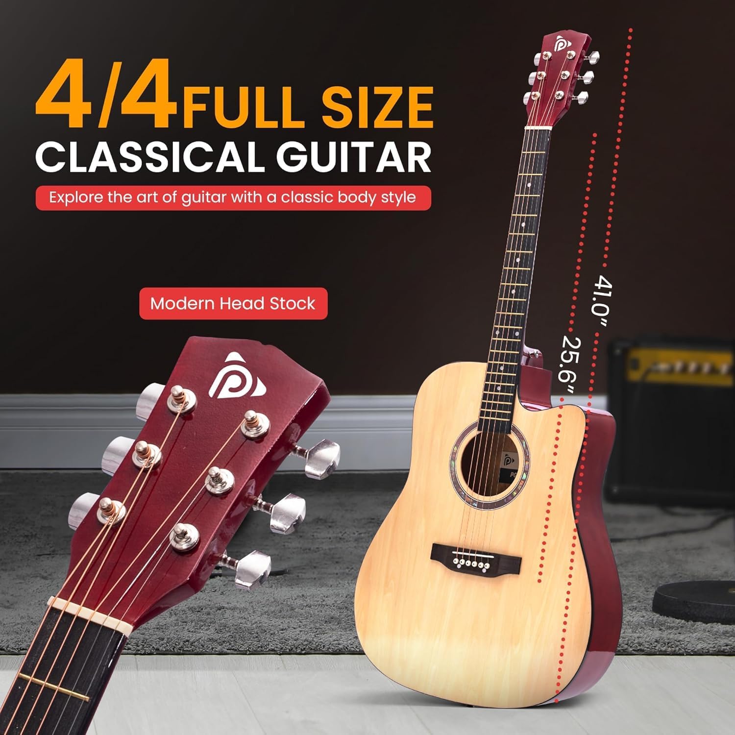 Pyle Beginner Acoustic Guitar Kit, 4/4 Full Size All Wood Instrument for Kids, Adults, 41' Natural, Premium Kit