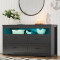 Dresser for Bedroom with 4 Drawers, Farmhouse Chest of Drawers with Natural Texture and LED Lights, Wide Wood Rustic Closet Storage Organizer, Modern Dresser TV Stand for Living Room, Entryway, Black