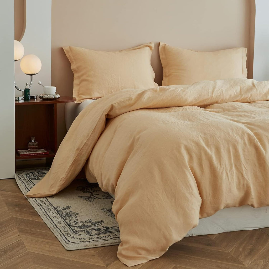 Simple&Opulence 100% Linen Duvet Cover Set, 3 PCS Natural French Flax Sand Duvet Cover King Size, Breathable Soft Comfy Linen Bedding Comforter Cover with 2 Pillowcases(Sand, 104'x92')