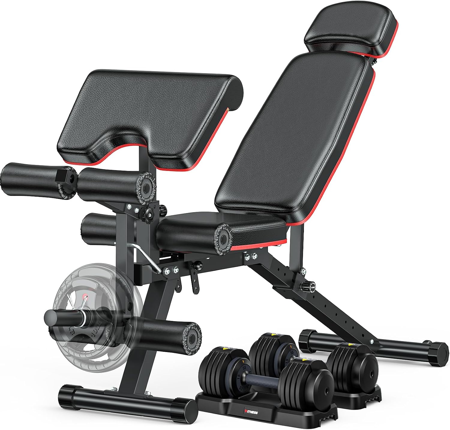 XDDIAS Workout Bench, Adjustable Weight Bench with Leg Extension and Leg Curl, Extended Headrest, 900LBS Preacher Curl Bench Incline Decline Flat Workout Bench for Home Gym Full Body Exercise