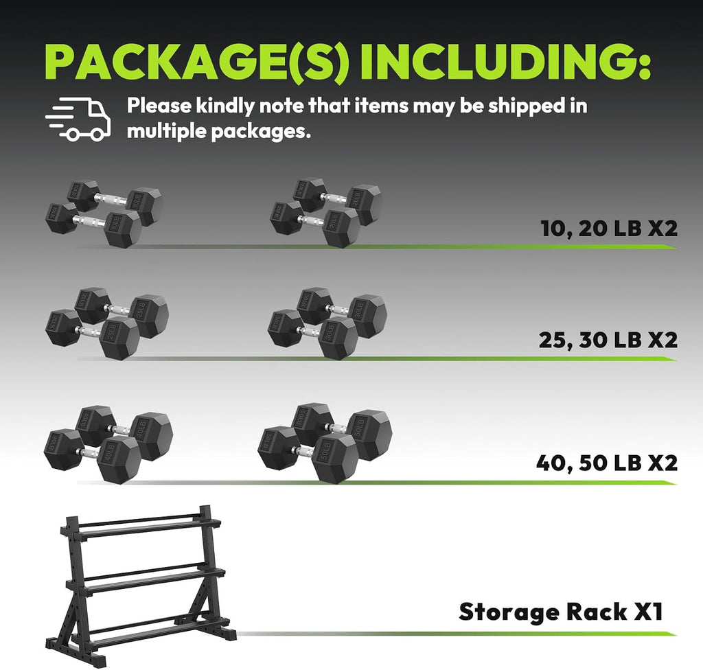 HANDBODE Hex Dumbbell Set with Rack, 300-840 lb Rubber Coated Fixed Weights Sets with Heavy Duty Storage Stand, Hexagon Shape, Multiple Weight Options Home Gym Equipment for Strength Training