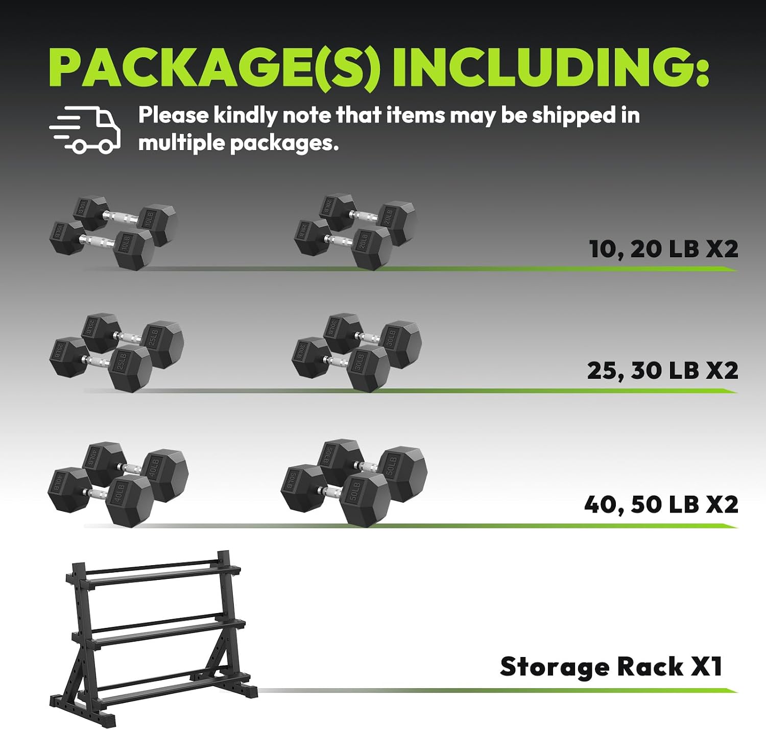 HANDBODE Hex Dumbbell Set with Rack, 300-840 lb Rubber Coated Fixed Weights Sets with Heavy Duty Storage Stand, Hexagon Shape, Multiple Weight Options Home Gym Equipment for Strength Training