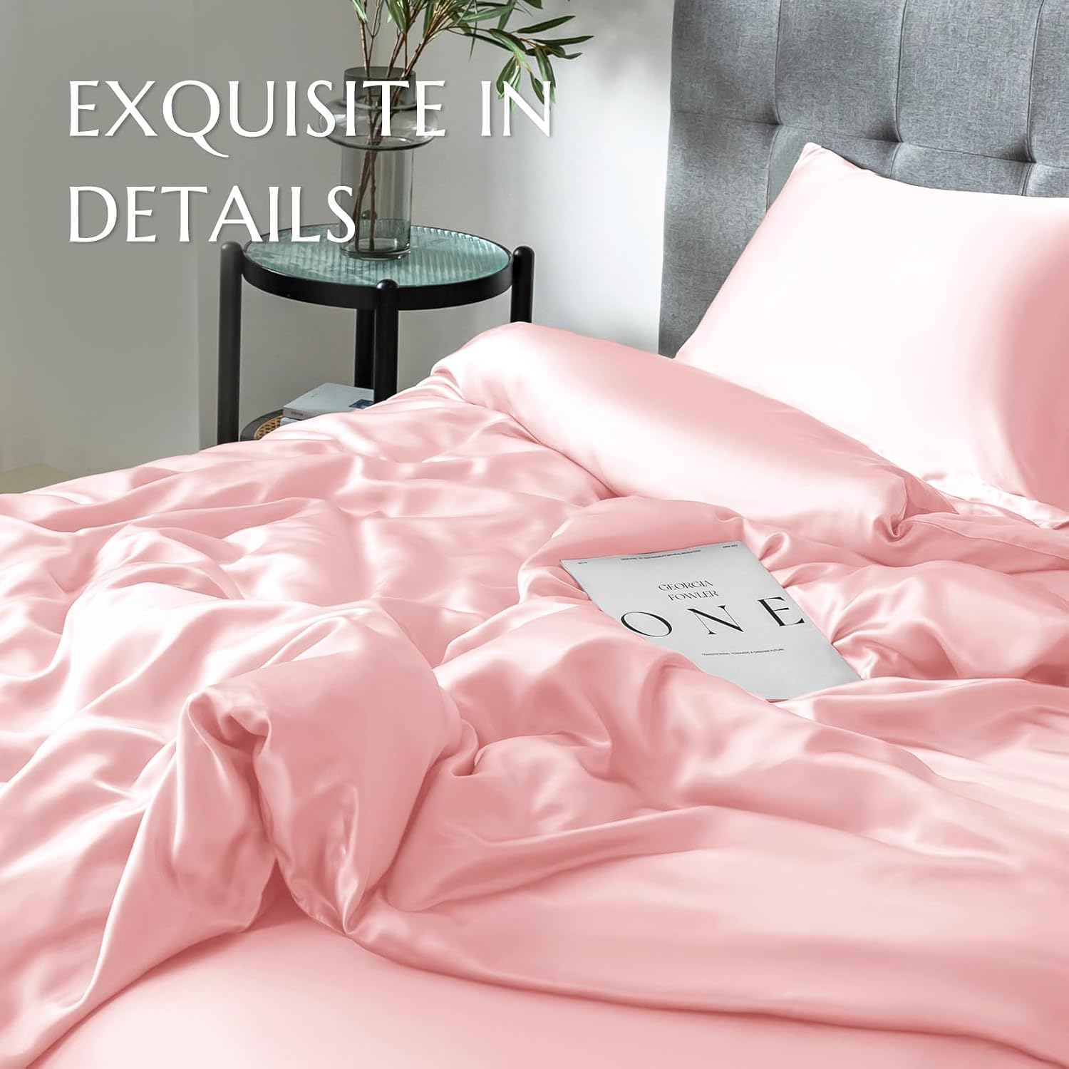 THXSILK Silk Duvet Cover, 100% 7A+ Mulberry Silk Comforter Cover, Seamless, Breathable, Easy Care Zipper Closure, 1 Duvet Cover Only - Queen, Charming Pink