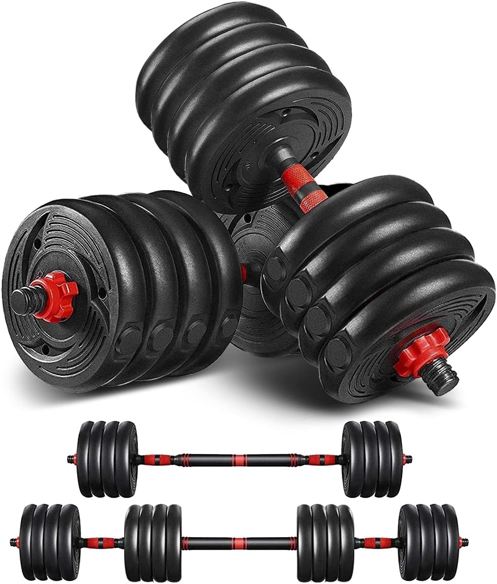 2021 Adjustable Dumbbells Set Weight to 88Lbs / 110Lbs, Free Weight with Connecting Rod Used As Barbell, Ab Roller for Home Gym Work Out Training Fitness Equipment All-Purpose