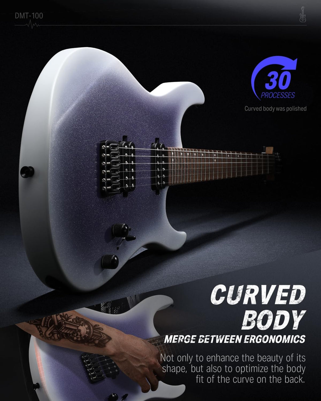 Donner Solid Body Electric Guitar, 39 Inch Metal Electric Guitar Beginner Kits with Bag, Strings, Strap, Cable, Strings Dampener for Rock Music Lover, DMT-100 (Gradient Violet)