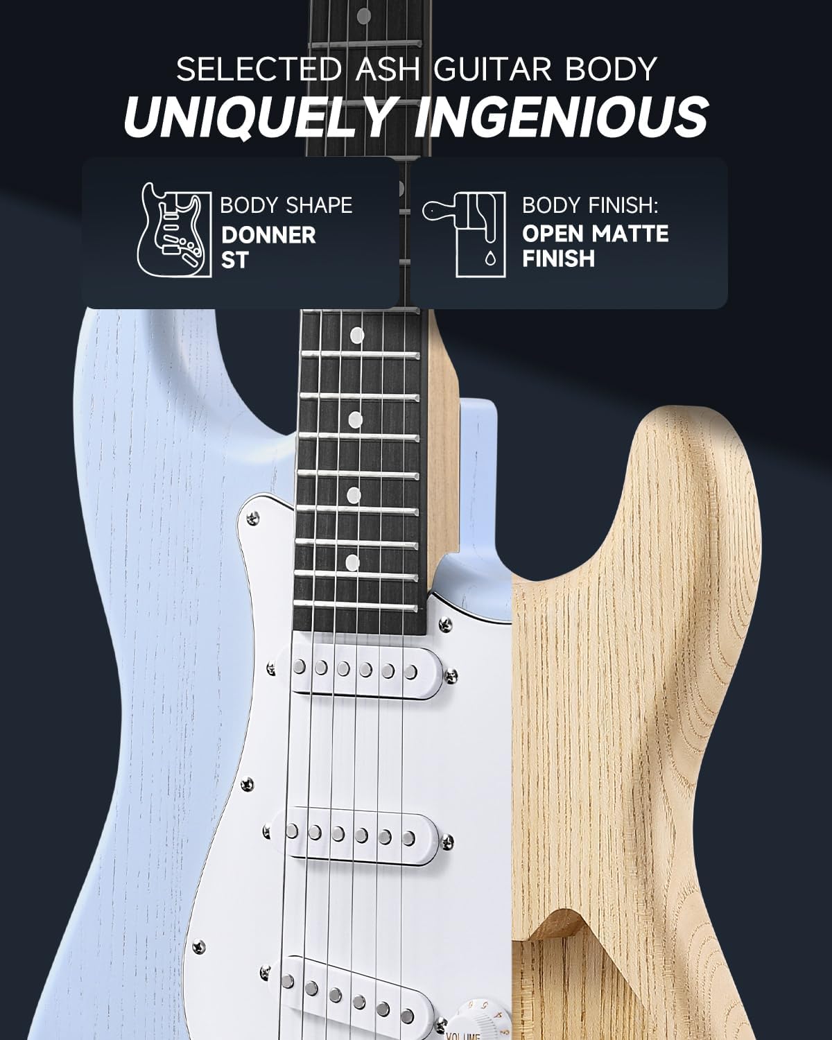 DONNER DST-80 Electric Guitar 39' Beginner Electric Guitar Kit with Amp, Classic SSS Pickup Complete with Gig Bag, Tuner, Capo, Strap, Picks, and Free Online Lessons