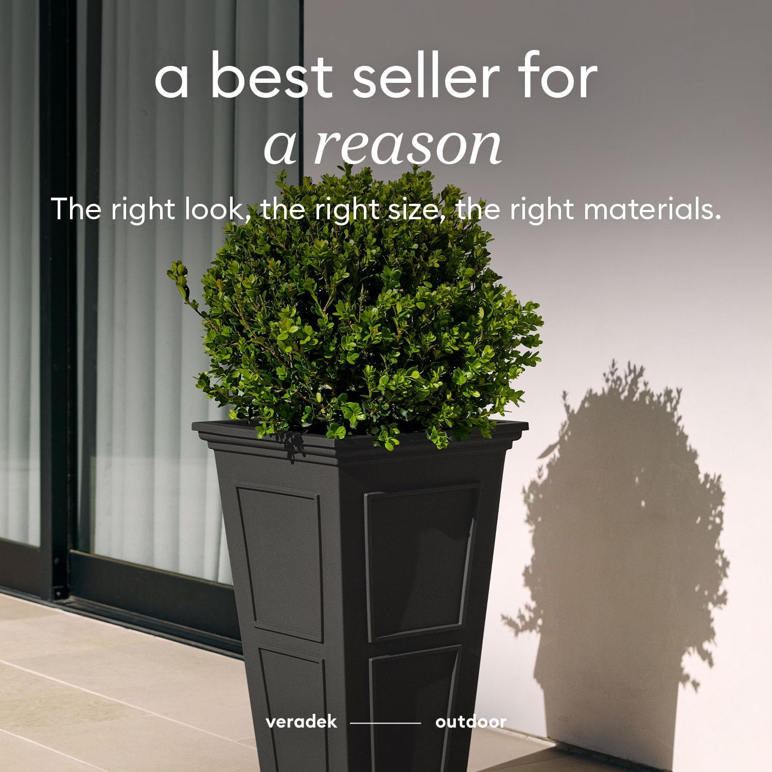 Veradek Brixton Series Tall Plastic Planter (Black, 26' H x 14.75' W x 14.75' L - 2 Pack with Shelf)