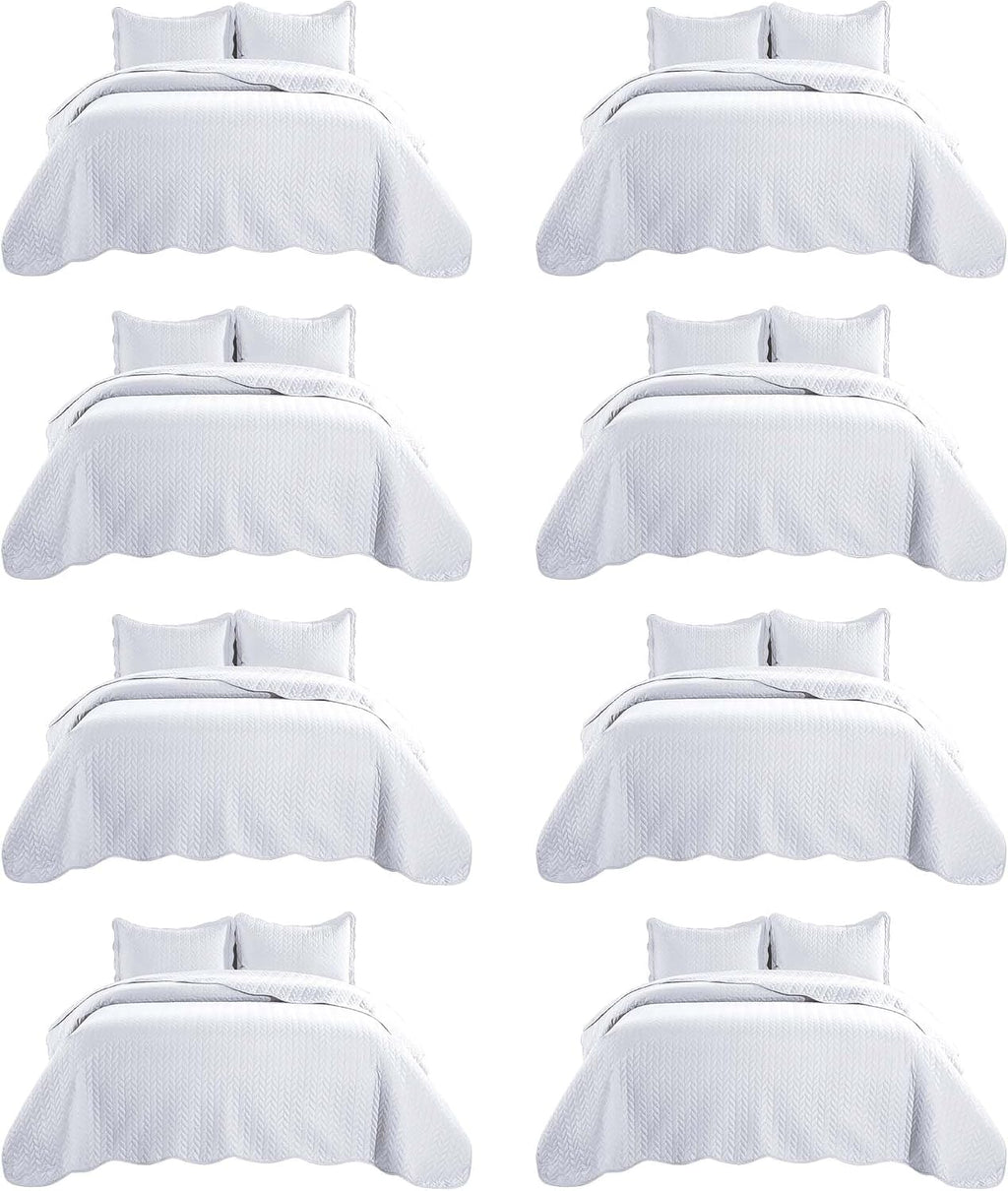 IR Imperial Rooms 8 Pack Quilt King Size Bedding (106' x 96') - Bulk Wholesale for Hotels, Guest Bedroom & Airbnbs - Lightweight Microfiber Reversible Embossed Quilts Bedspread (White)