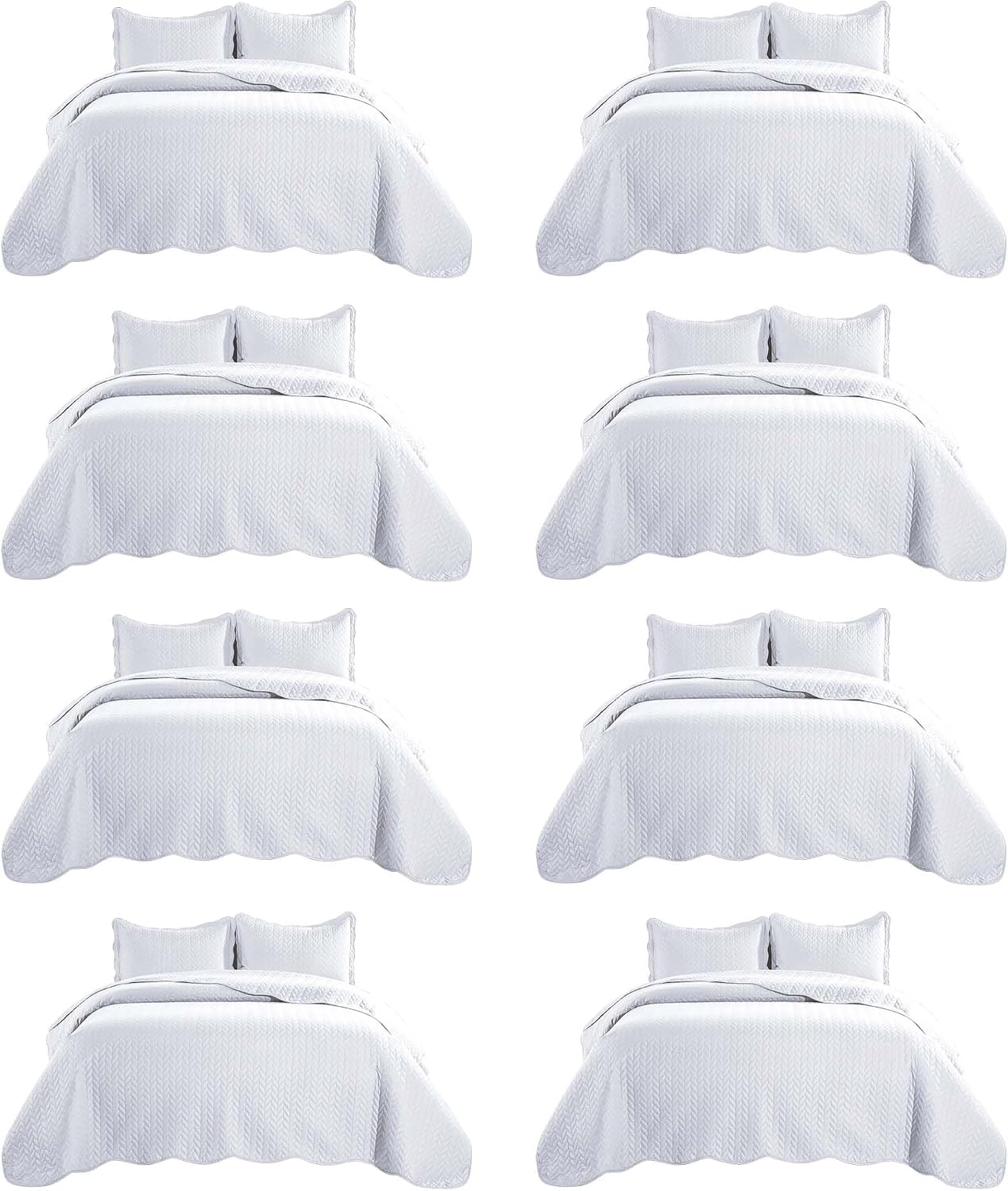 IR Imperial Rooms 8 Pack Quilt King Size Bedding (106' x 96') - Bulk Wholesale for Hotels, Guest Bedroom & Airbnbs - Lightweight Microfiber Reversible Embossed Quilts Bedspread (White)