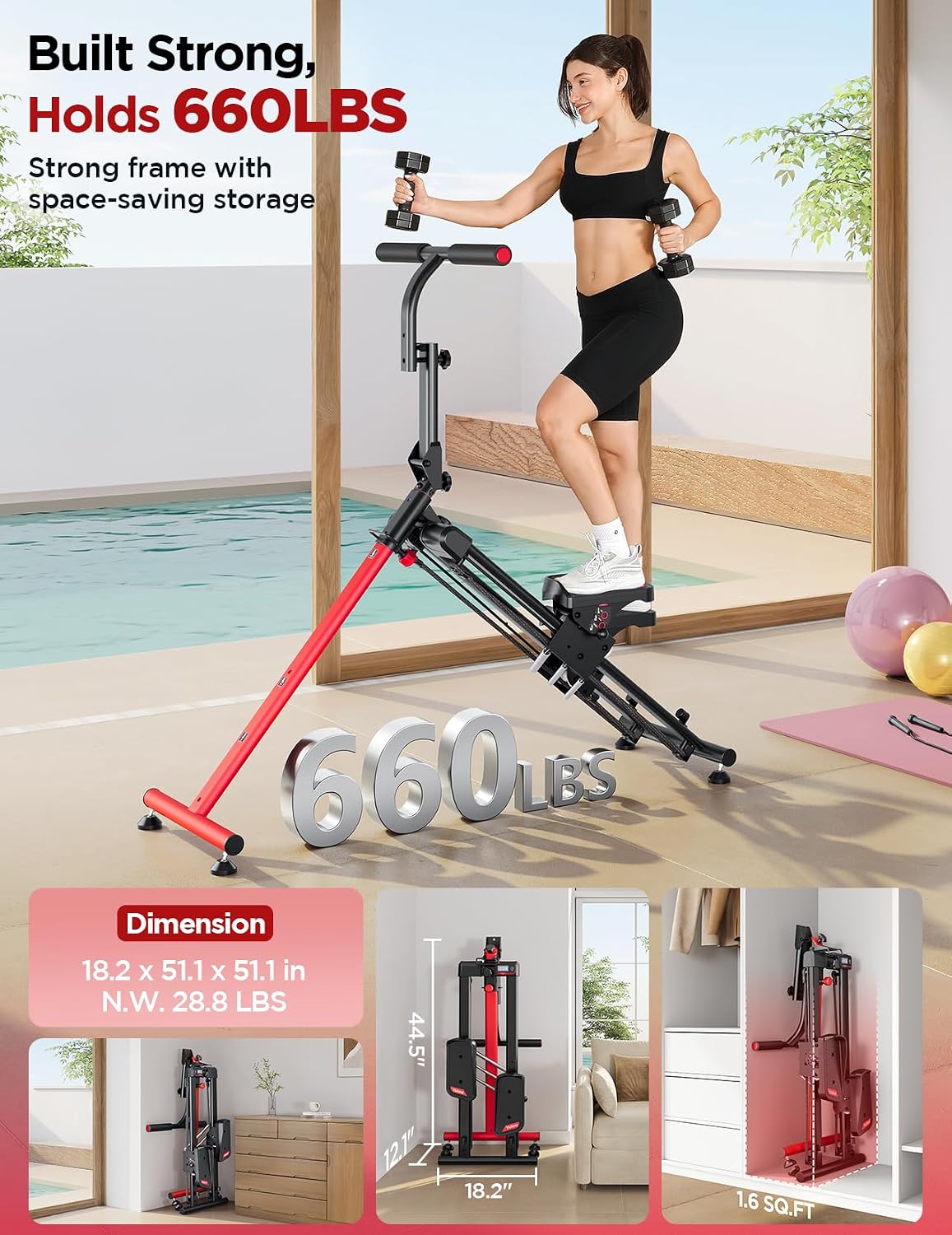 YOLEO Adjustable Resistance Stair Steppers for Exercise at Home, Folding Cardio Stairmaster with 3 Workout Modes & Oversized Pedal,90% Pre-Assembled Stair Climber with Handlebar for Full Body Workout