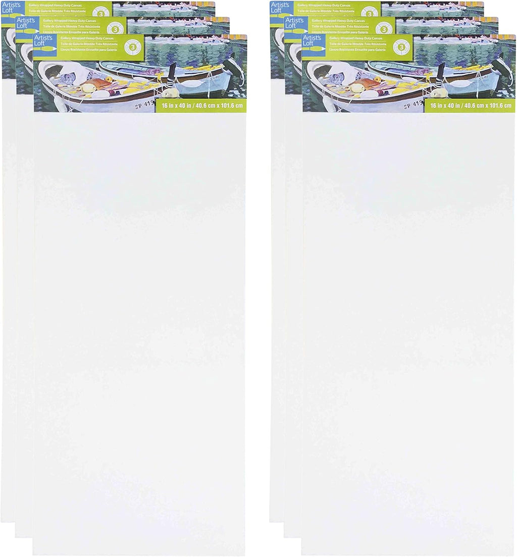 Artist's Loft 16' x 40' Level 3 Gallery Wrapped Heavy Duty Canvas - Archival, Acid Free Cotton Canvas for Acrylic and Oil Paint - Bulk 6 Pack
