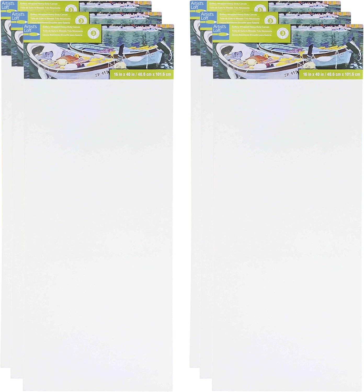 Artist's Loft 16' x 40' Level 3 Gallery Wrapped Heavy Duty Canvas - Archival, Acid Free Cotton Canvas for Acrylic and Oil Paint - Bulk 6 Pack