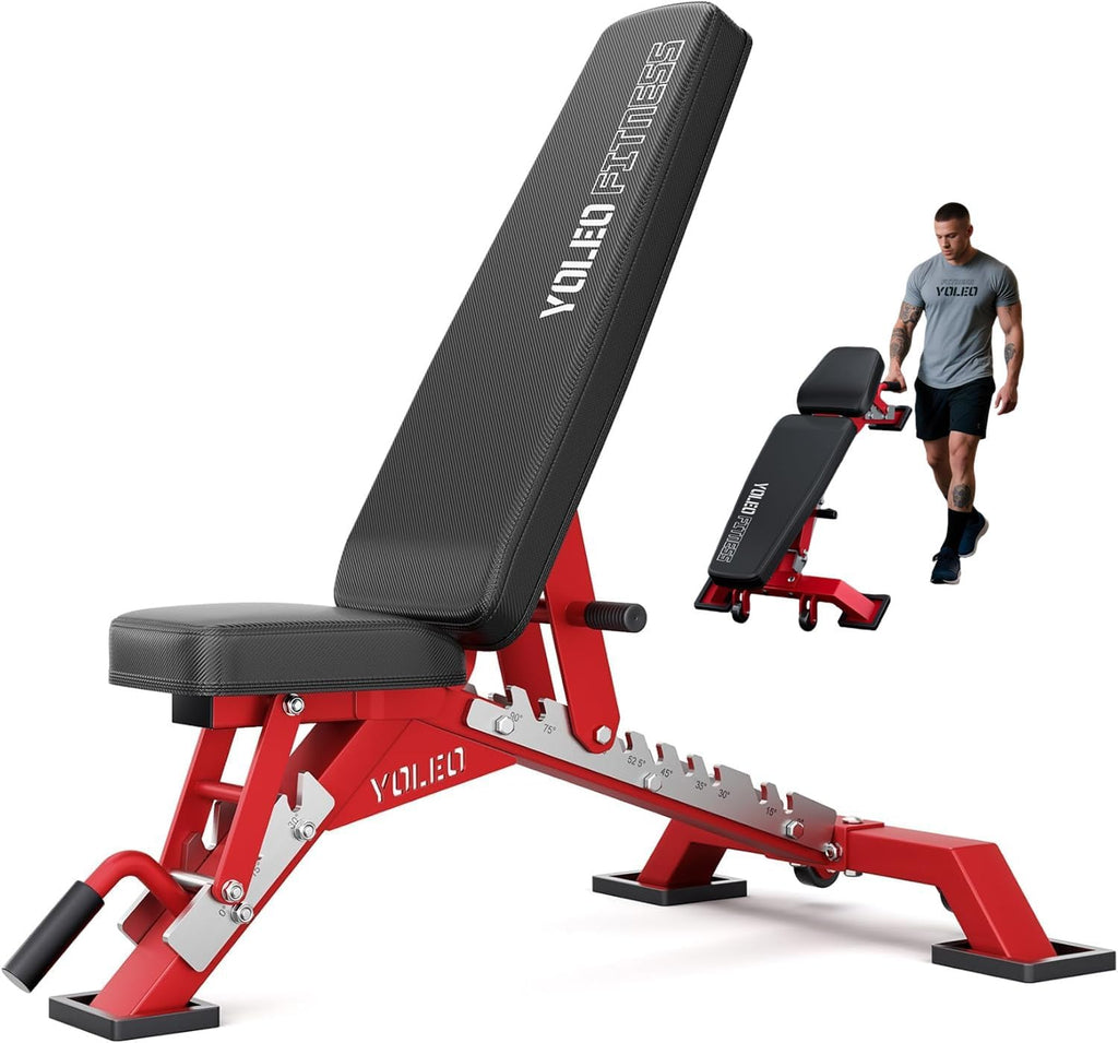 YOLEO Commercial Adjustable Weight Bench 2315LB ASTM Certified – 80% Pre-Assembled Heavy Duty Workout Bench for Home Gym, Decline/Flat/Incline Bench Press, 2.4' Thick Pad & 2 Wheels